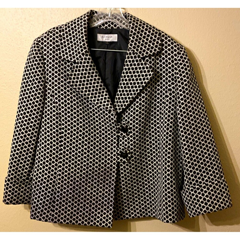 STRESA ASL Blazer Jacket Size 18 Black White Geometric Houndstooth Loop Button